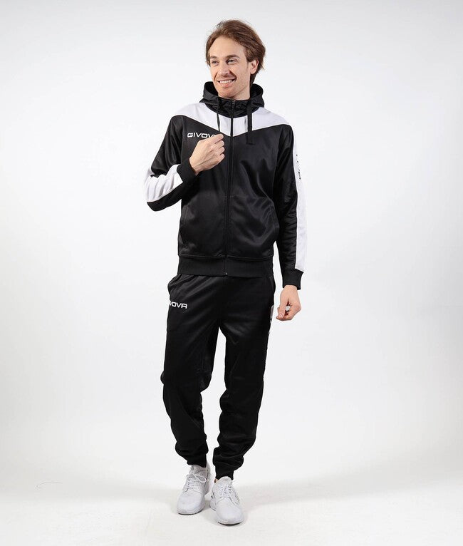 TUTA ROMA CON CAPPUCCIO POLARFLEECE NERO/BIANCO