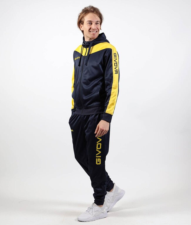 TUTA ROMA CON CAPPUCCIO POLARFLEECE BLU/GIALLO