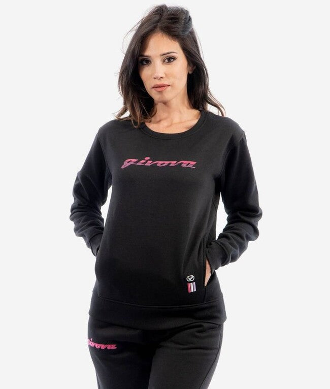 TUTA DONNA 102 G/COLLO CON TASCHE IN FELPA NERO/FUXIA