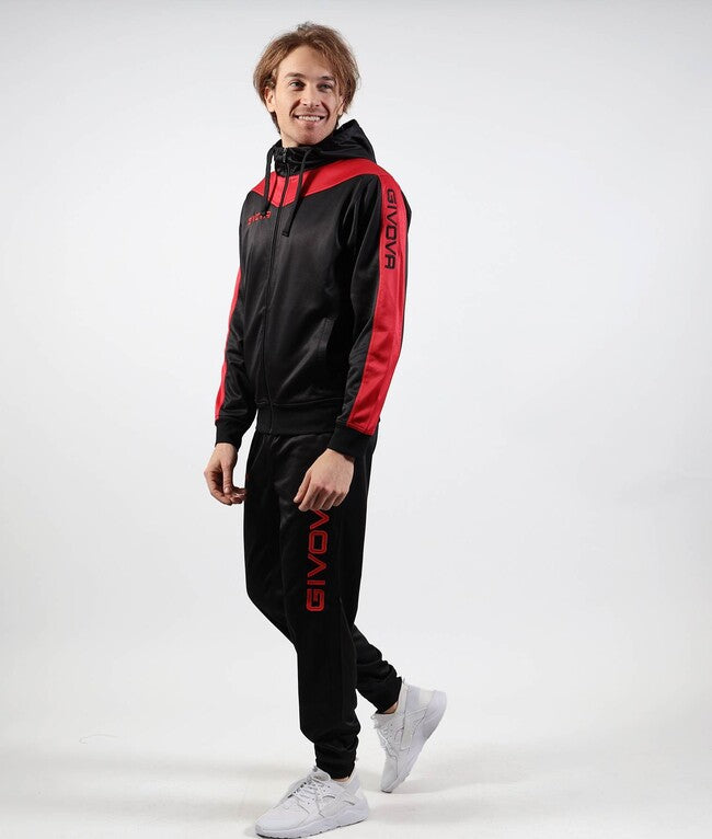 TUTA ROMA CON CAPPUCCIO POLARFLEECE ROSSO/NERO