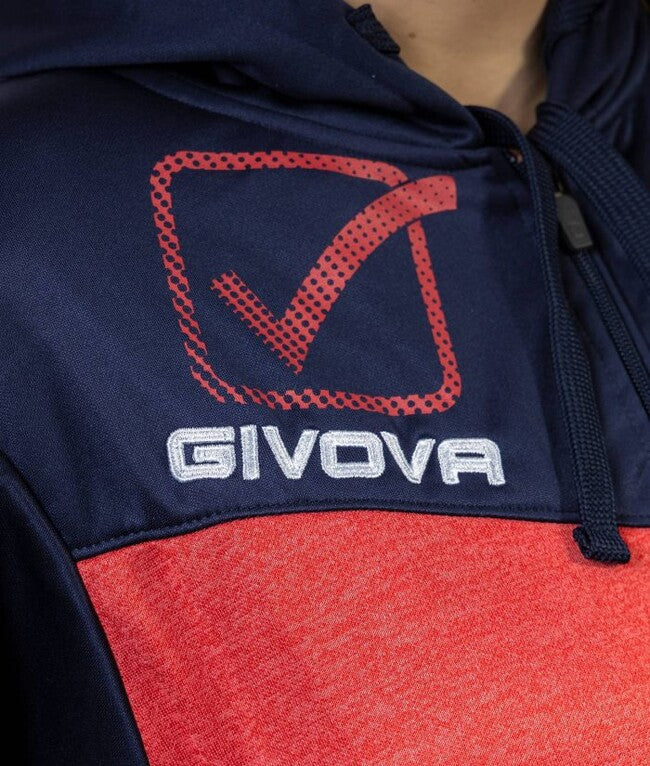 TUTA VISA MELANGE CON CAPPUCCIO POLARFLEECE BLU/ROSSO MELANGE