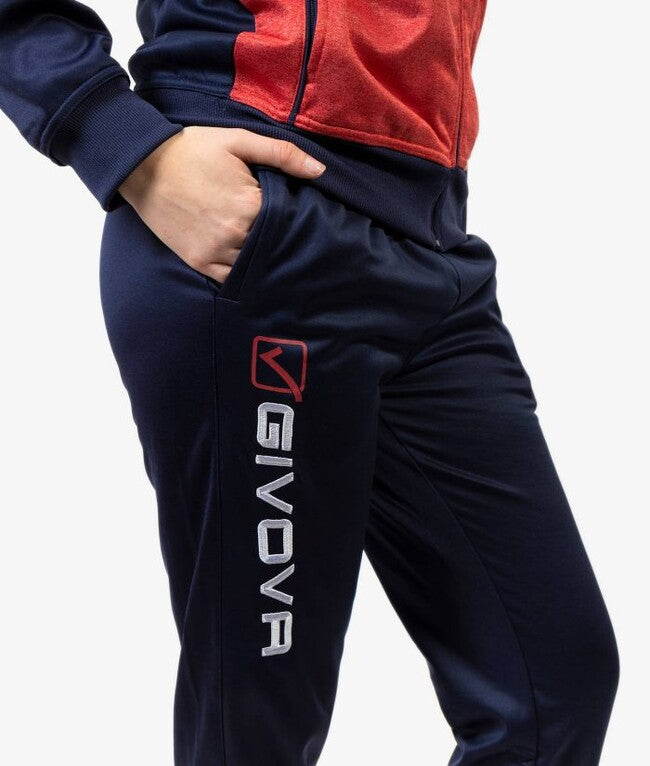 TUTA VISA MELANGE CON CAPPUCCIO POLARFLEECE BLU/ROSSO MELANGE