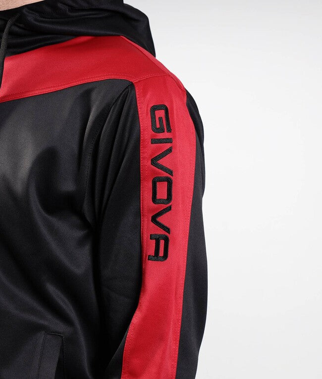 TUTA ROMA CON CAPPUCCIO POLARFLEECE ROSSO/NERO