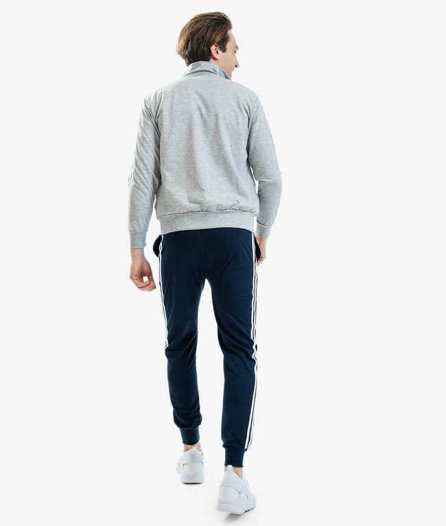 TUTA SCUOLA COTONE TERRY GRIGIO  MELANGE CHIARO/BLU