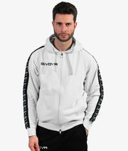 Суитшърт с качулка FELPA FULL ZIP CON CAPPUCCIO TERRY BAND бяло-черно