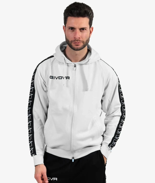 Суитшърт с качулка FELPA FULL ZIP CON CAPPUCCIO TERRY BAND бяло-черно