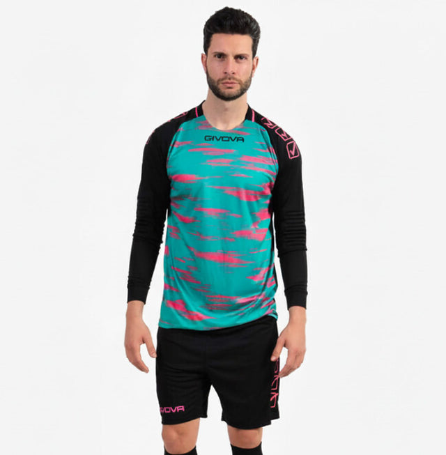 Вратарска фланелка KIT PORTIERE DIFESA петролено зелено-флуо розово
