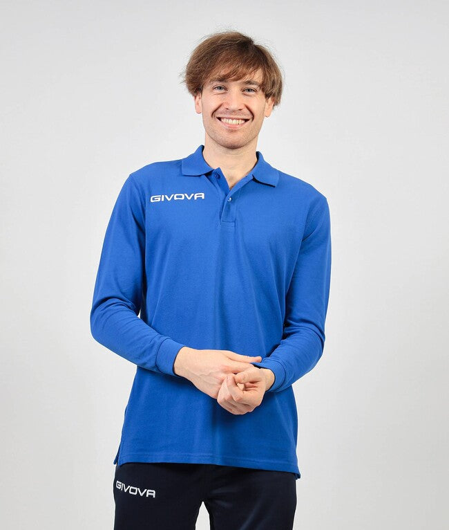 Поло блуза с дълъг ръкав POLO COTONE PIQUET WINTER азурно синьо