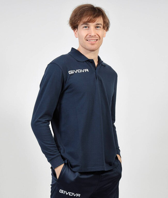 Поло блуза с дълъг ръкав POLO COTONE PIQUET WINTER синьо