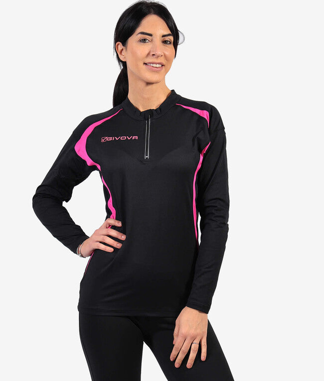 RUNNING LONG SHIRT NERO/FUXIA