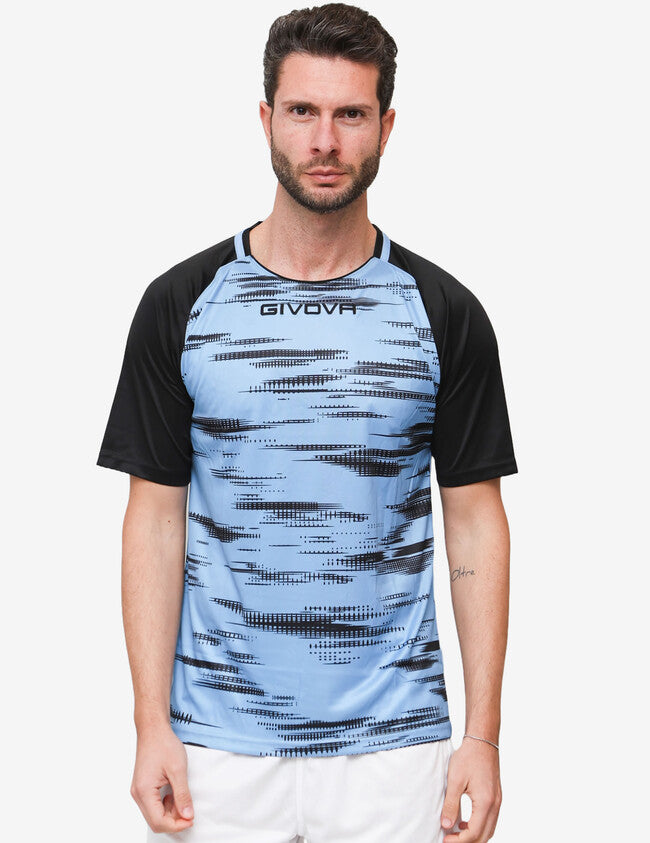 SHIRT PIXEL INTERLOCK CELESTE/NERO