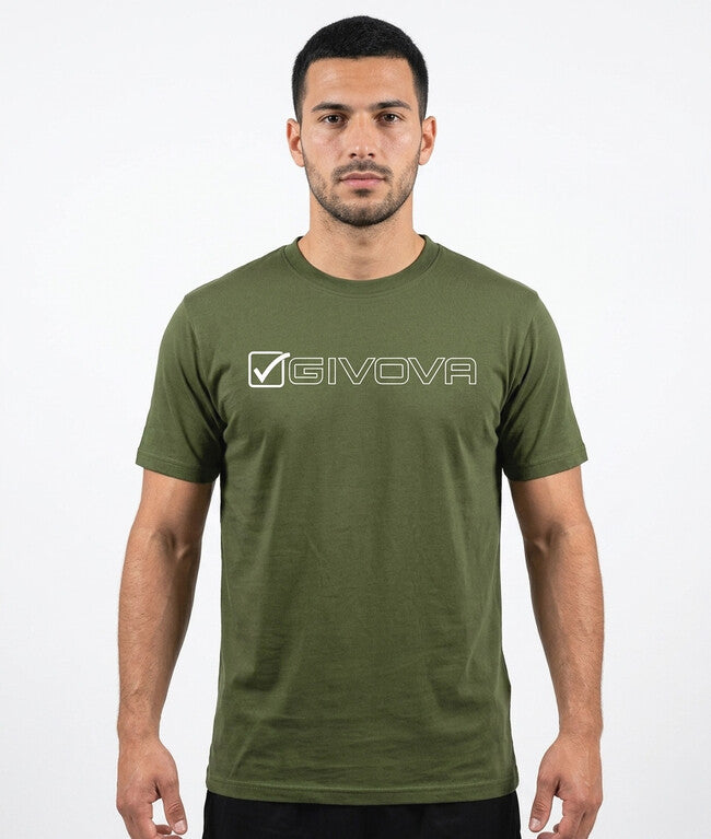 Тениска T-SHIRT COTONE MONDO военно зелено-бяло