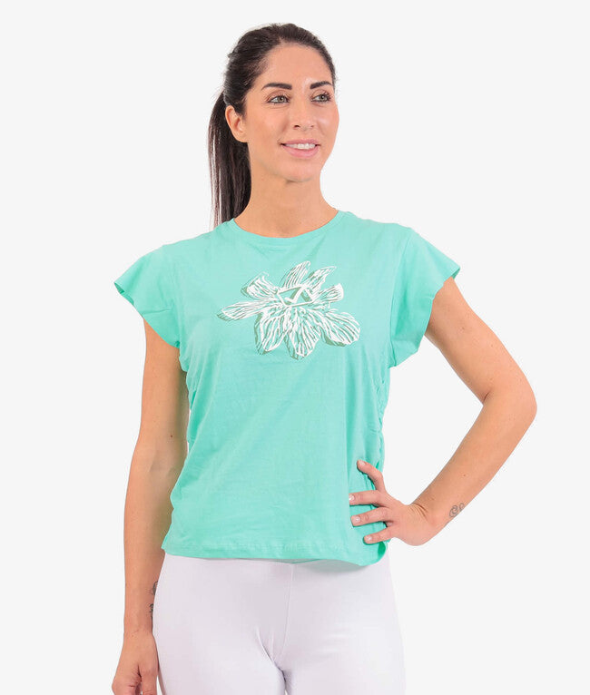 Дамски тениска T-SHIRT LADY FLORAL зелено тюркоазено