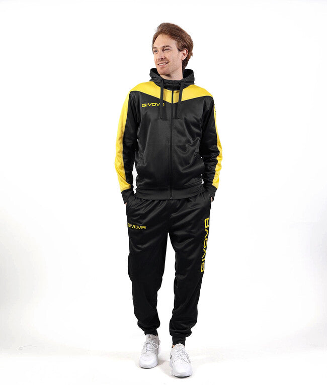 TUTA ROMA CON CAPPUCCIO POLARFLEECE NERO/GIALLO