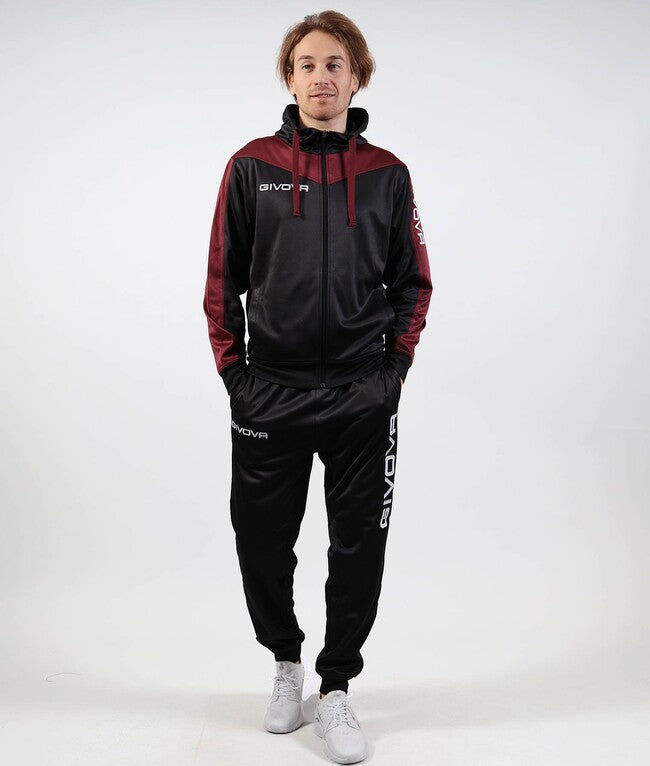 TUTA ROMA CON CAPPUCCIO POLARFLEECE NERO/GRANATA
