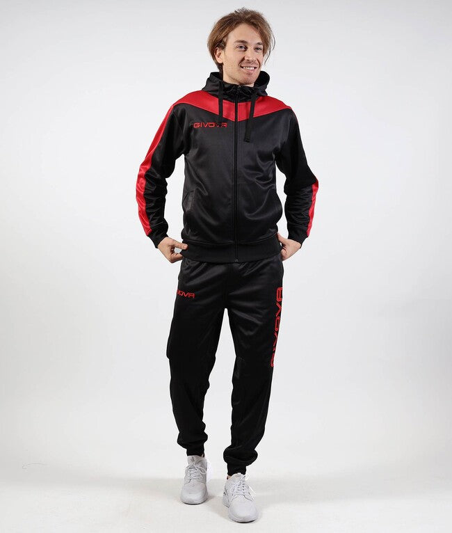 TUTA ROMA CON CAPPUCCIO POLARFLEECE ROSSO/NERO