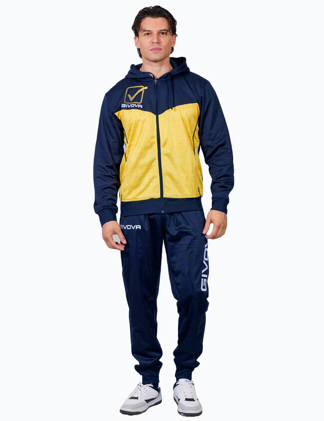 TUTA VISA MELANGE CON CAPPUCCIO POLARFLEECE BLU/GIALLO MELANGE